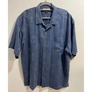 TOMMY BAHAMA Hawaiian Shirt Size 2XL 100% Silk Men's Camp Blue Palm Tree XL